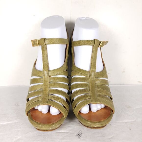 CHIE MIHARA Women's US7-7,5 EU38 Oliv Green Leather Caged Heels Strappy Sandals - Picture 3 of 16
